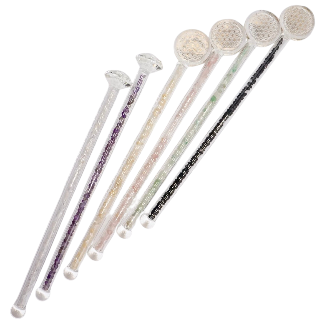 Edelsteinwasser Quarzglasstab Amethyste, Bergkristall, Wasser energetisieren